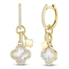 Thumbnail Image 2 of Shy Creation Natural Mother-of-Pearl & Diamond Clover Dangle Hoop Earrings 1/4 ct tw 14K Yellow Gold SC55026903