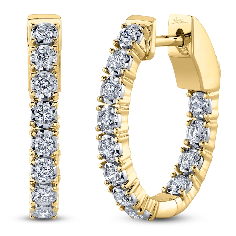 Main Image 2 of Shy Creation Diamond Inside-Out Hoop Earrings 3/8 ct tw 14K Yellow Gold SC55009479H0.75