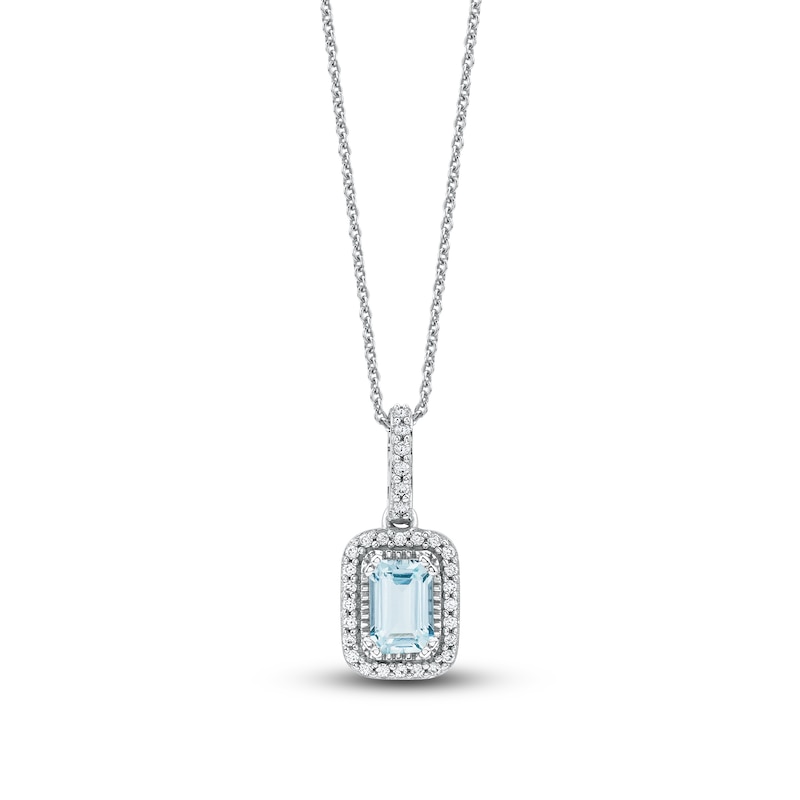 Main Image 1 of Rectangle-Cut Natural Aquamarine Pendant Necklace 1/8 ct tw 14K White Gold