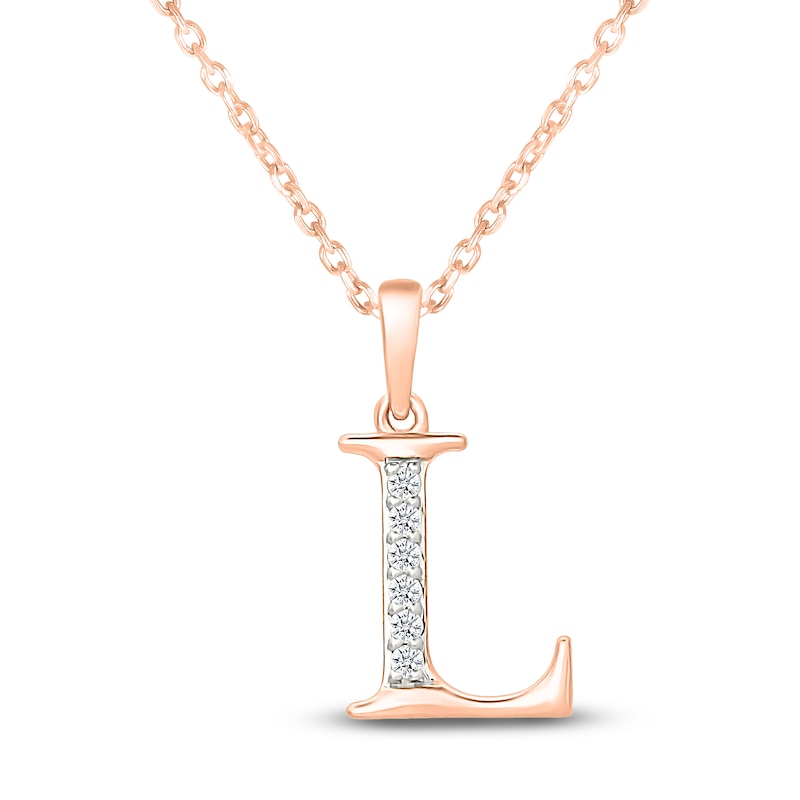 Main Image 1 of Diamond Initial L Necklace 1/20 ct tw 10K Rose Gold 18"