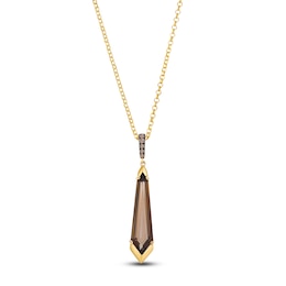 Le Vian Silhouette Elongated Shield-Cut Chocolate Quartz Necklace 1/20 ct tw Diamonds 14K Honey Gold 19"