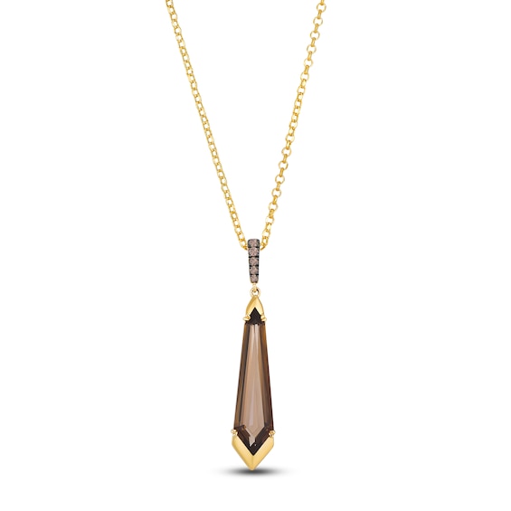 Le Vian Silhouette Elongated Shield-Cut Chocolate Quartz Necklace 1/20 ct tw Diamonds 14K Honey Gold 19"