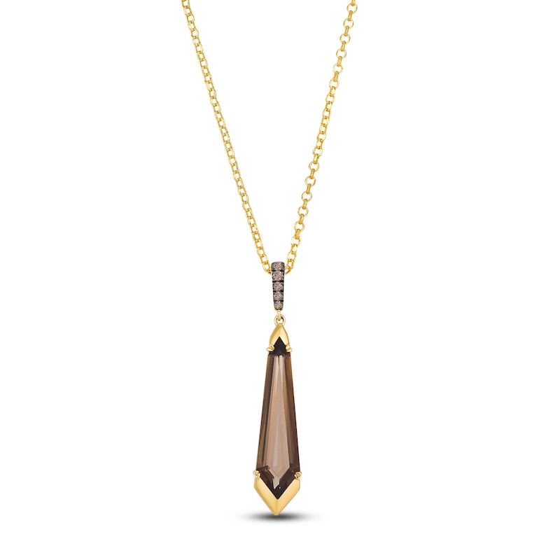 Main Image 1 of Le Vian Silhouette Elongated Shield-Cut Chocolate Quartz Necklace 1/20 ct tw Diamonds 14K Honey Gold 19"