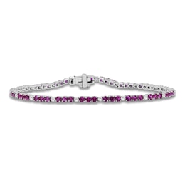 Lab-Created Ruby & White Lab-Created Sapphire Line Bracelet Sterling Silver 7.5"