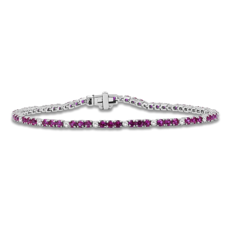 Main Image 1 of Lab-Created Ruby & White Lab-Created Sapphire Line Bracelet Sterling Silver 7.5"