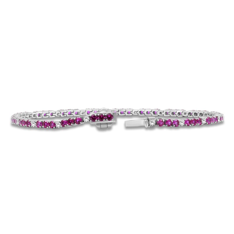 Main Image 2 of Lab-Created Ruby & White Lab-Created Sapphire Line Bracelet Sterling Silver 7.5"