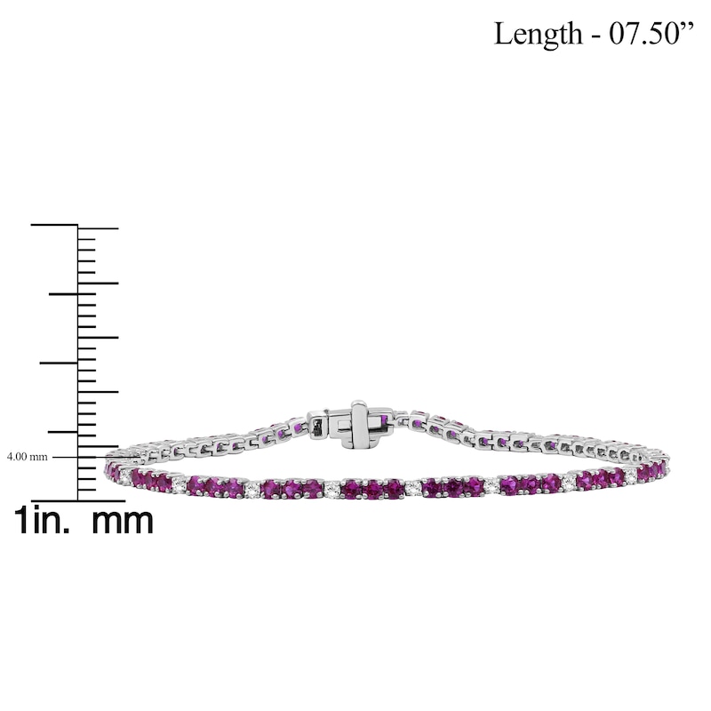 Main Image 3 of Lab-Created Ruby & White Lab-Created Sapphire Line Bracelet Sterling Silver 7.5"