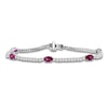 Thumbnail Image 1 of Oval-Cut Lab-Created Ruby & White Lab-Created Sapphire Station Bracelet Sterling Silver 7.5"