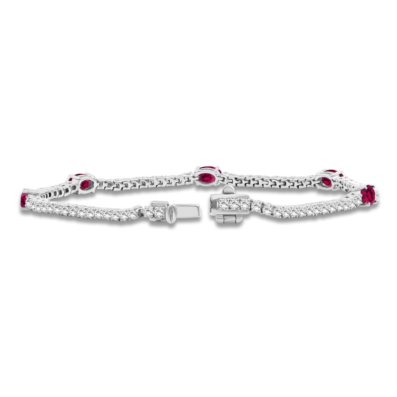Main Image 2 of Oval-Cut Lab-Created Ruby & White Lab-Created Sapphire Station Bracelet Sterling Silver 7.5"