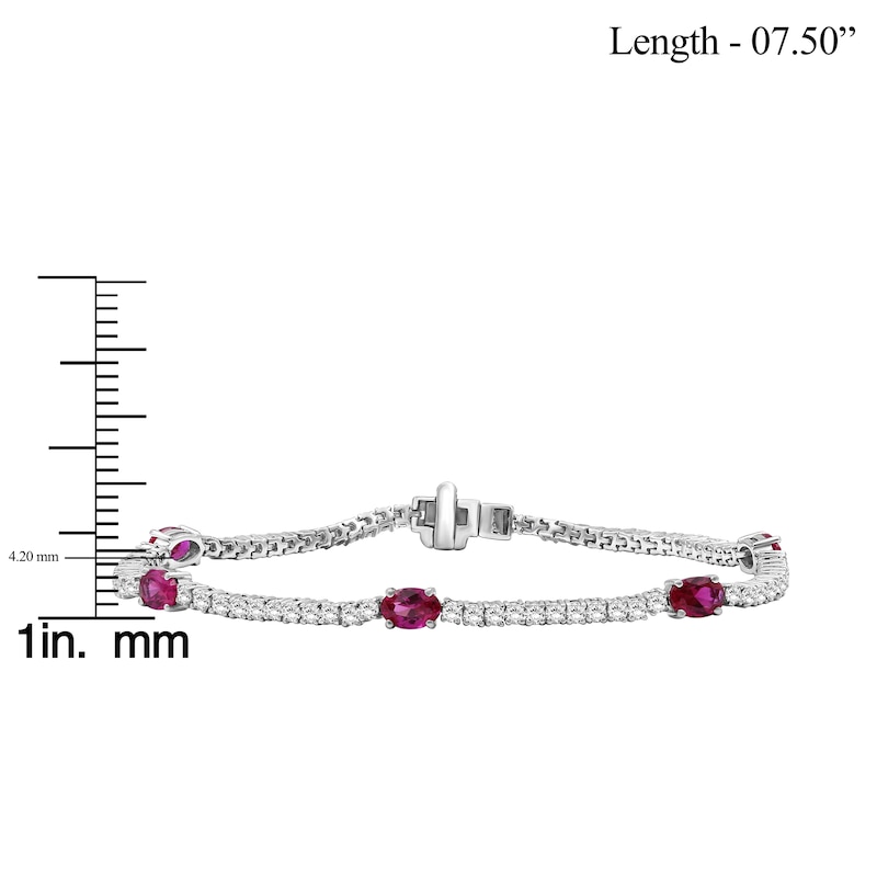 Main Image 3 of Oval-Cut Lab-Created Ruby & White Lab-Created Sapphire Station Bracelet Sterling Silver 7.5"