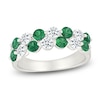 Thumbnail Image 1 of Lab-Created Emerald & White Lab-Created Sapphire Two-Row Ring Sterling Silver