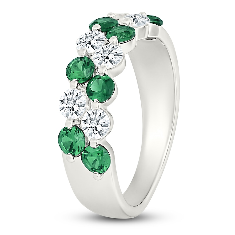 Main Image 2 of Lab-Created Emerald & White Lab-Created Sapphire Two-Row Ring Sterling Silver