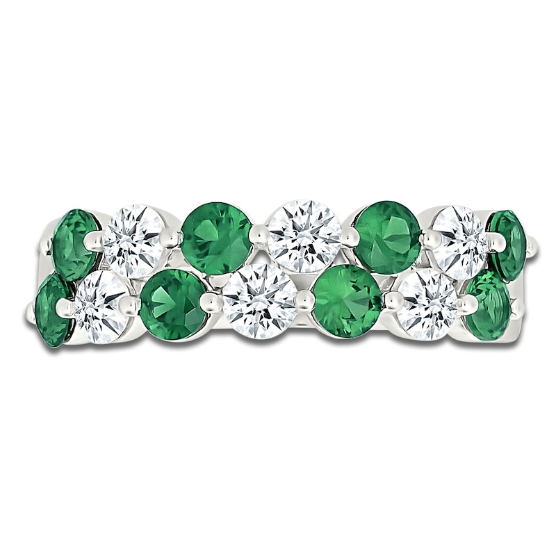 Main Image 3 of Lab-Created Emerald & White Lab-Created Sapphire Two-Row Ring Sterling Silver