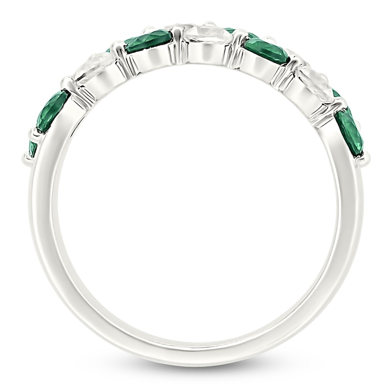 Main Image 4 of Lab-Created Emerald & White Lab-Created Sapphire Two-Row Ring Sterling Silver
