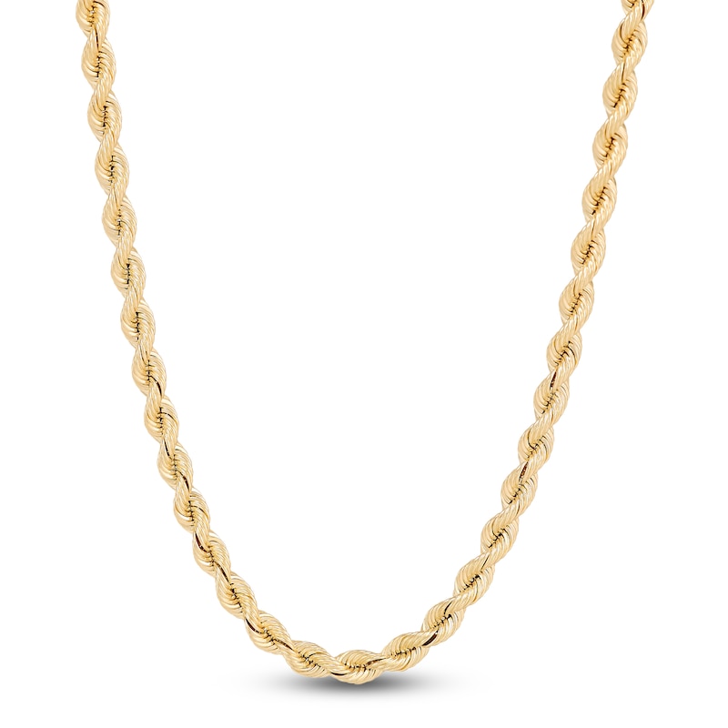 Main Image 1 of Silk Rope Chain Necklace 3.7mm Solid 14K Yellow Gold 24"