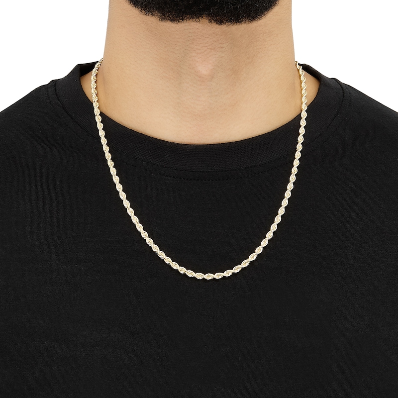 Main Image 4 of Silk Rope Chain Necklace 3.7mm Solid 14K Yellow Gold 24"