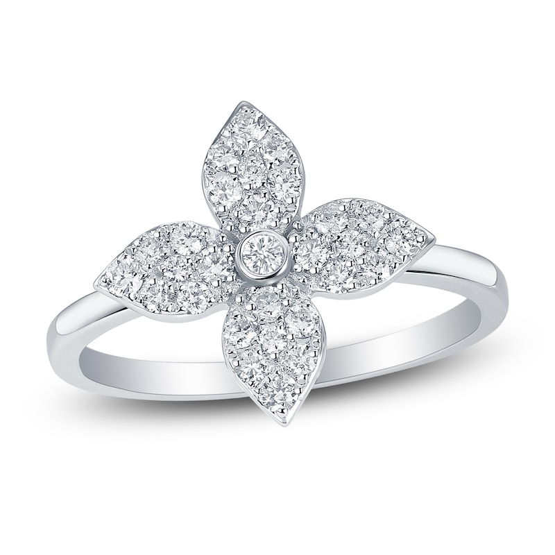 Main Image 1 of Multi-Diamond Pavé Flower Ring 3/8 ct tw 10K White Gold