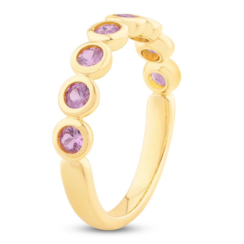 Main Image 2 of Bezel-Set Natural Pink Sapphire 2.5mm Stackable Ring 14K Yellow Gold