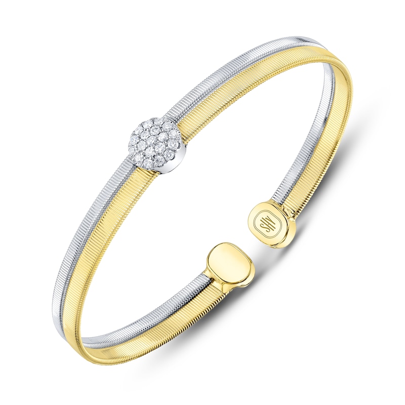 Main Image 2 of Shy Creation Multi-Diamond Ribbed Cuff Bangle Bracelet 1/4 ct tw 14K Two-Tone Gold B22001303ZS