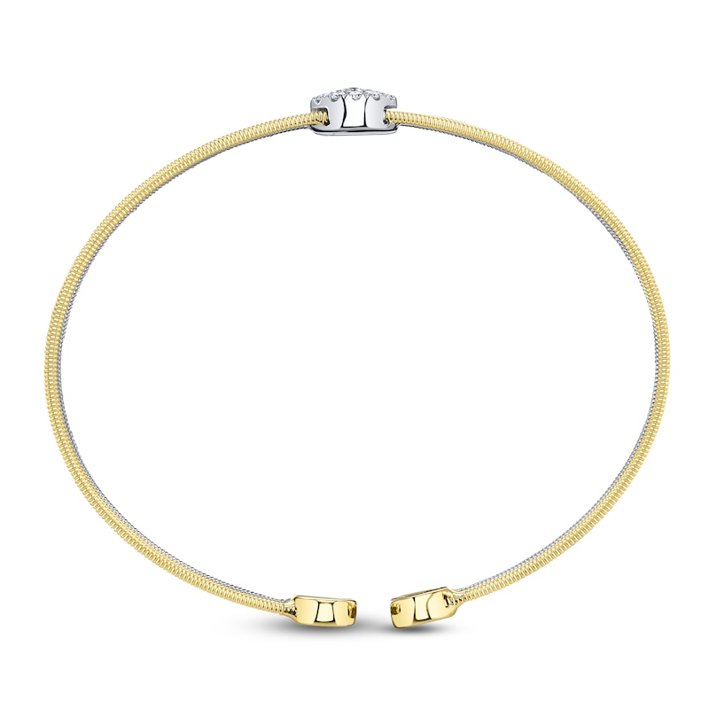 Main Image 3 of Shy Creation Multi-Diamond Ribbed Cuff Bangle Bracelet 1/4 ct tw 14K Two-Tone Gold B22001303ZS