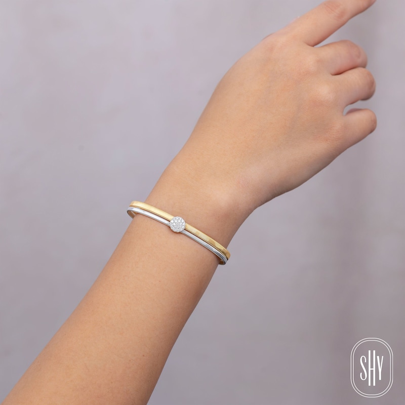 Main Image 4 of Shy Creation Multi-Diamond Ribbed Cuff Bangle Bracelet 1/4 ct tw 14K Two-Tone Gold B22001303ZS