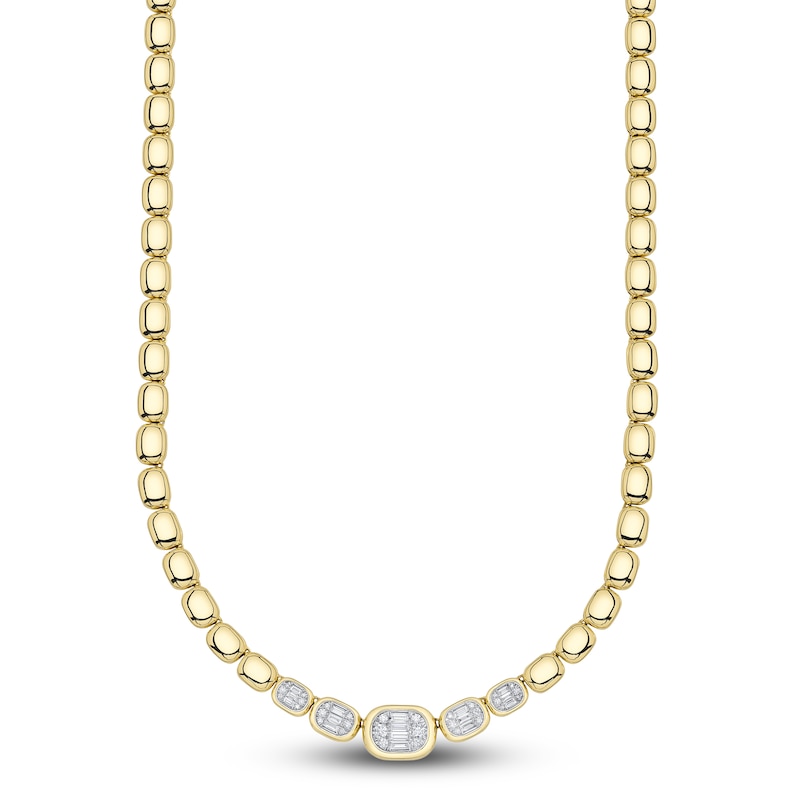 Main Image 2 of Shy ICON Lumeria Baguette & Round-Cut Multi-Diamond Necklace 1 ct tw ct tw 14K Yellow Gold 17"