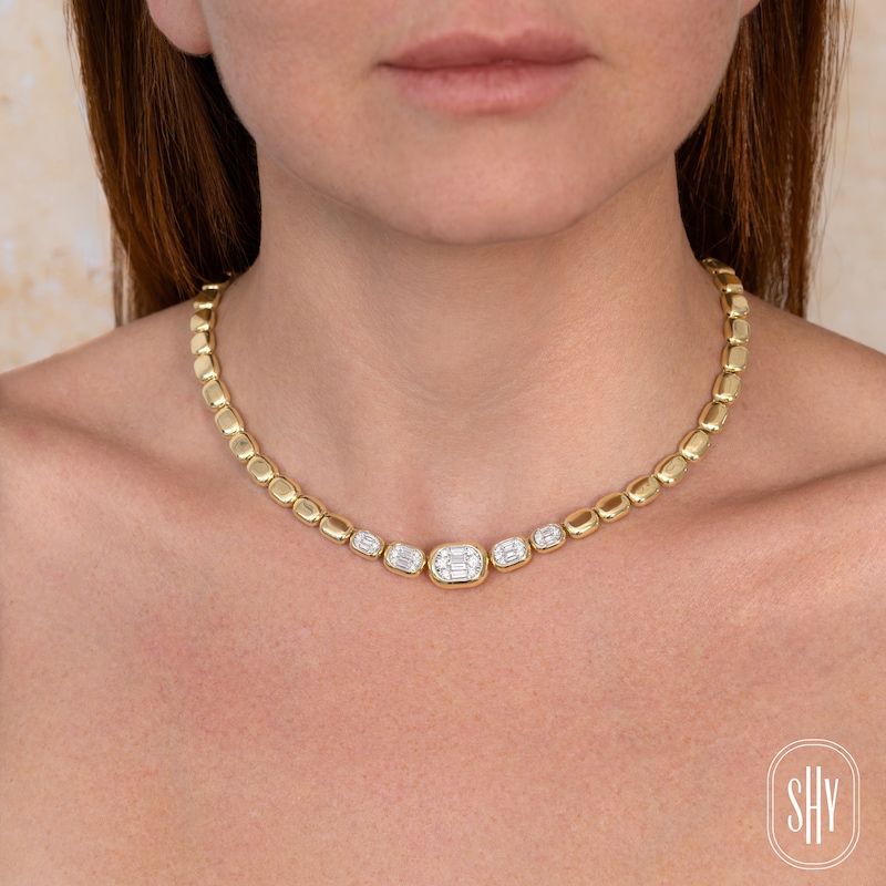 Main Image 4 of Shy ICON Lumeria Baguette & Round-Cut Multi-Diamond Necklace 1 ct tw ct tw 14K Yellow Gold 17"