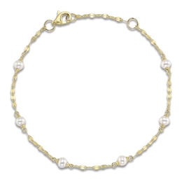 Shy Creation Cultured Pearl Valentino Chain Bracelet 14K Yellow Gold 7"