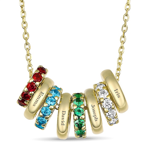 Birthstone Family & Mother's Circle Charm Necklace (2-4 Stones and Lines)