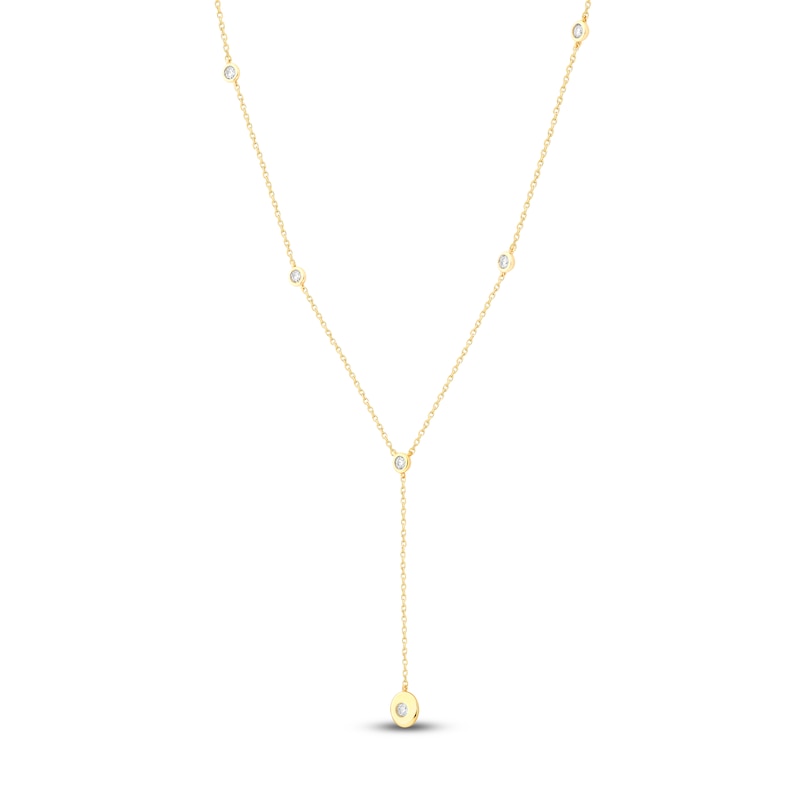 Main Image 2 of Bezel-Set Diamond Station Y-Drop Necklace 3/8 ct tw 14K Yellow Gold 18"