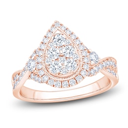 Brilliant Moments Certified Multi-Diamond Pear Halo Engagement Ring 1 ct tw 14K Rose Gold
