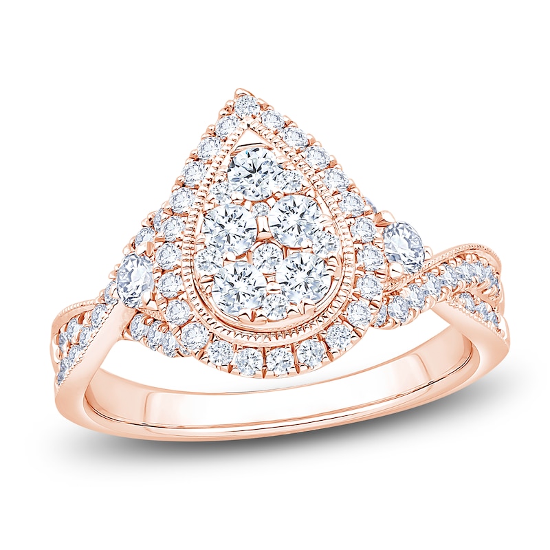Main Image 1 of Brilliant Moments Certified Multi-Diamond Pear Halo Engagement Ring 1 ct tw 14K Rose Gold