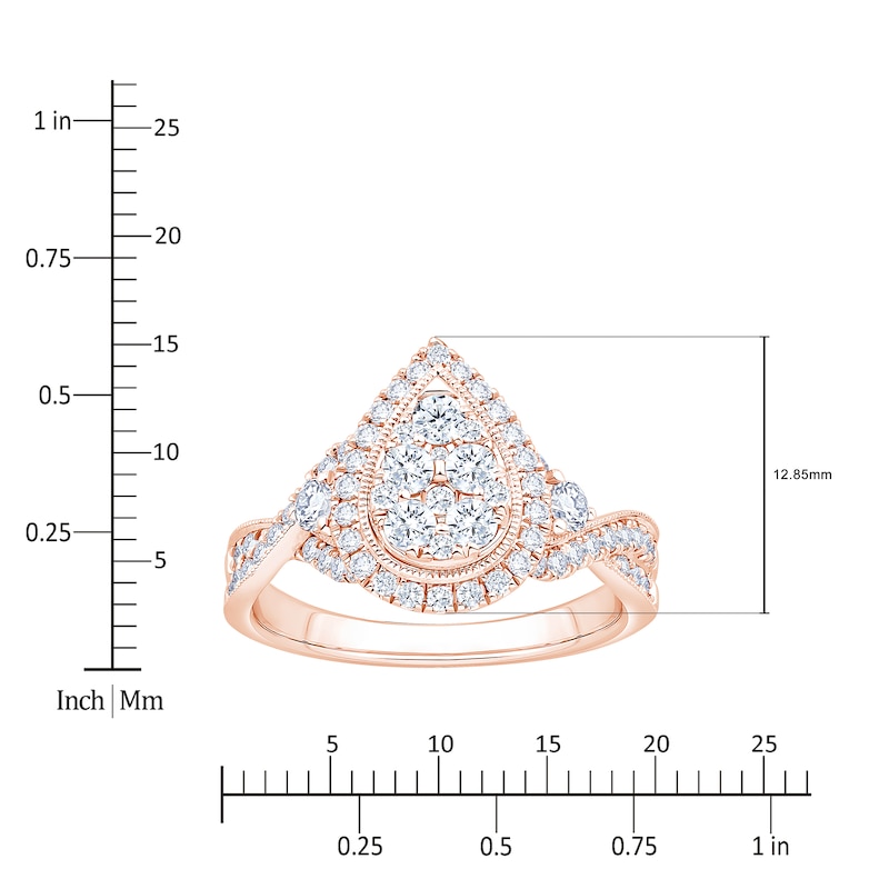 Main Image 4 of Brilliant Moments Certified Multi-Diamond Pear Halo Engagement Ring 1 ct tw 14K Rose Gold