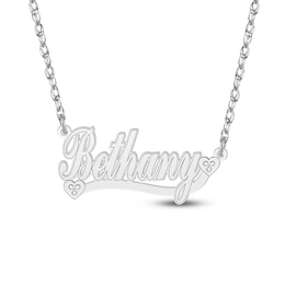 Diamond Accent Hearts Name Necklace Sterling Silver 18"