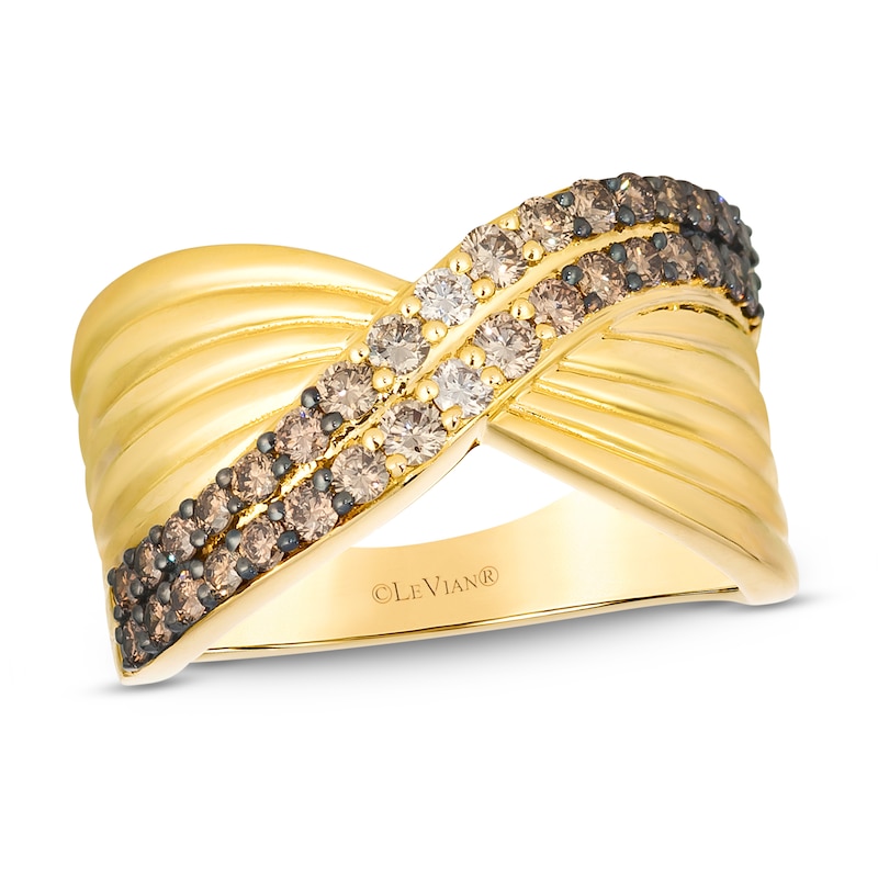 Main Image 1 of Le Vian Chocolate Ombré Diamond Two-Row Curve Ring 3/4 ct tw 14K Honey Gold