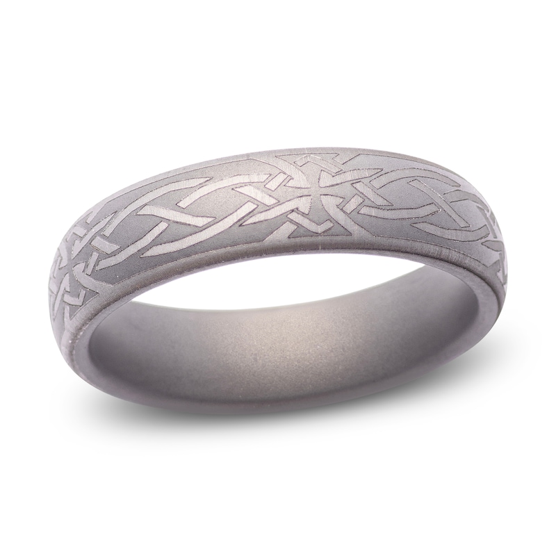 Main Image 1 of Men's Celtic Knot Engraved Wedding Band Matte Tungsten Carbide 6mm