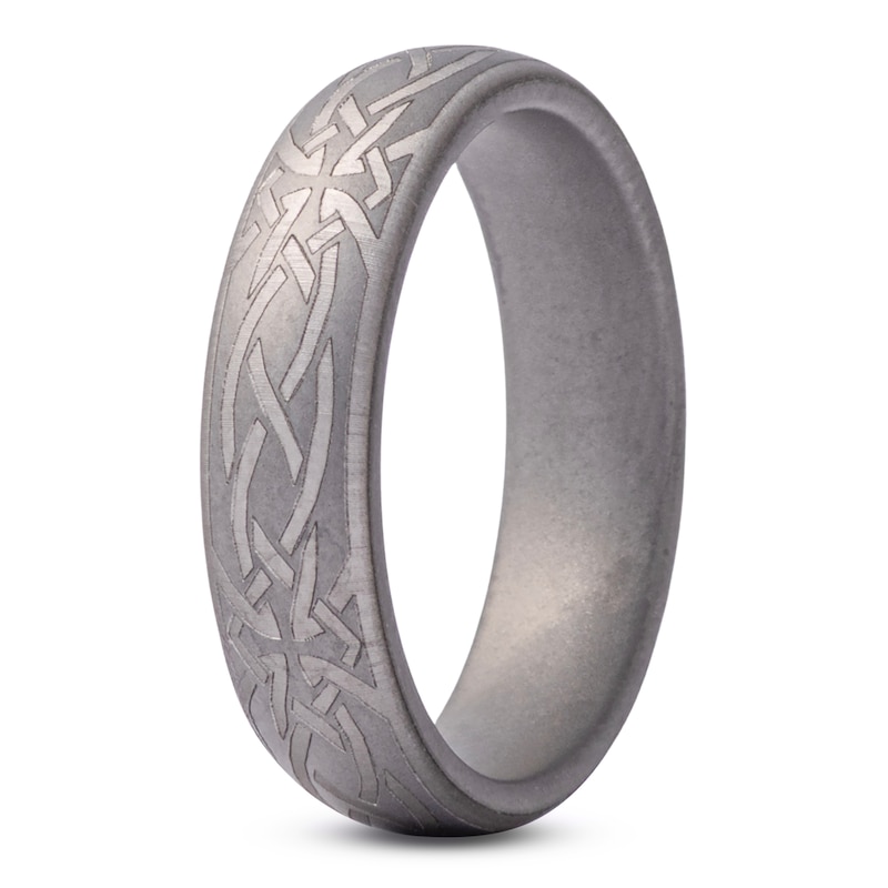 Main Image 2 of Men's Celtic Knot Engraved Wedding Band Matte Tungsten Carbide 6mm