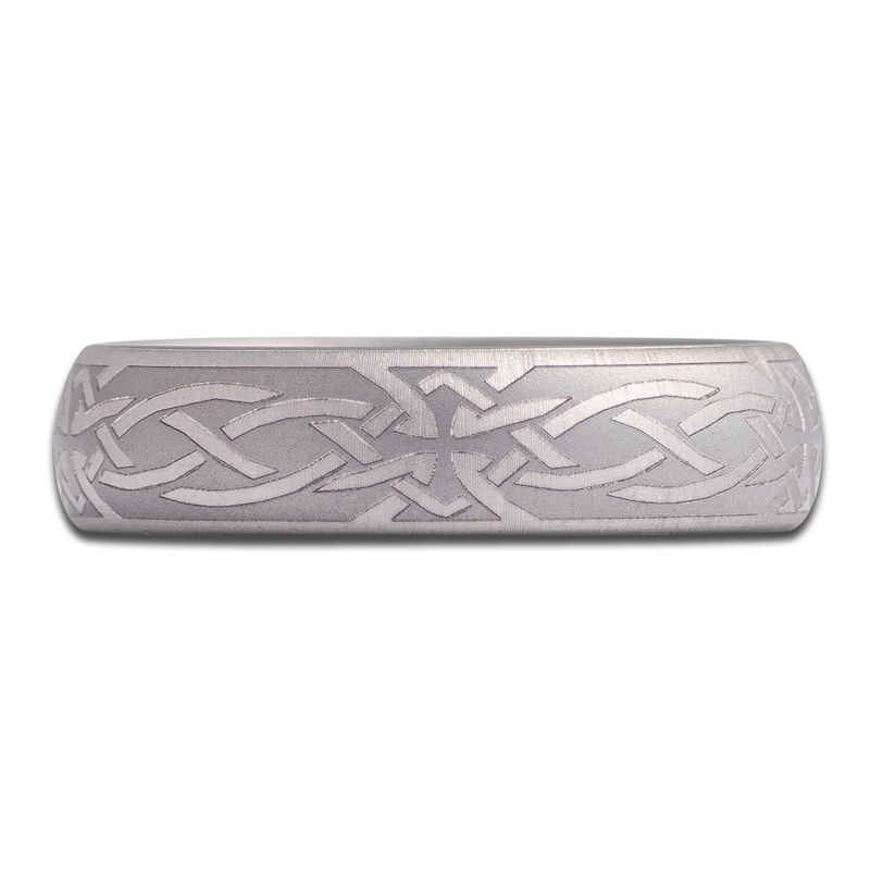 Main Image 3 of Men's Celtic Knot Engraved Wedding Band Matte Tungsten Carbide 6mm