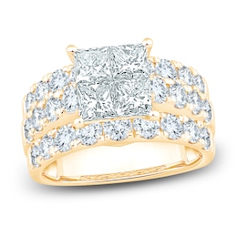Certified Princess-Cut Quad Diamond Engagement Ring 4 ct tw 14K Yellow Gold