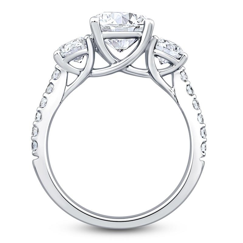 Main Image 2 of Cushion & Round-Cut Lab-Grown Diamond Three-Stone Engagement Ring 3 ct tw Platinum