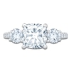 Thumbnail Image 3 of Cushion & Round-Cut Lab-Grown Diamond Three-Stone Engagement Ring 3 ct tw Platinum