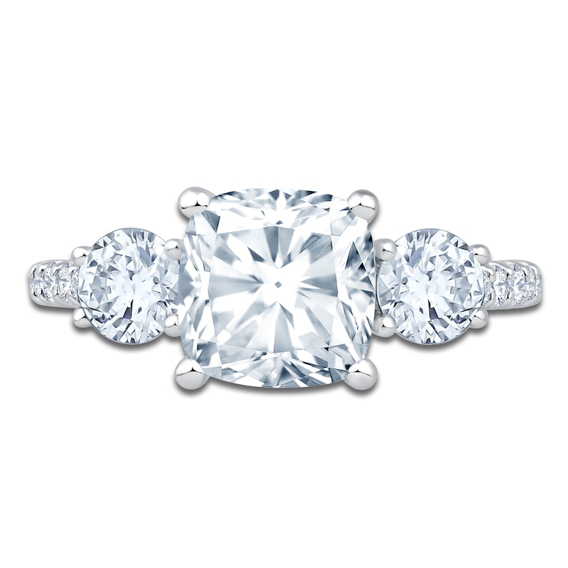 Main Image 3 of Cushion & Round-Cut Lab-Grown Diamond Three-Stone Engagement Ring 3 ct tw Platinum