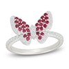 Thumbnail Image 1 of Lab-Created Ruby & White Lab-Created Sapphire Butterfly Ring Sterling Silver