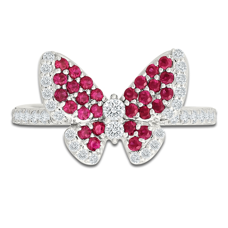Main Image 2 of Lab-Created Ruby & White Lab-Created Sapphire Butterfly Ring Sterling Silver