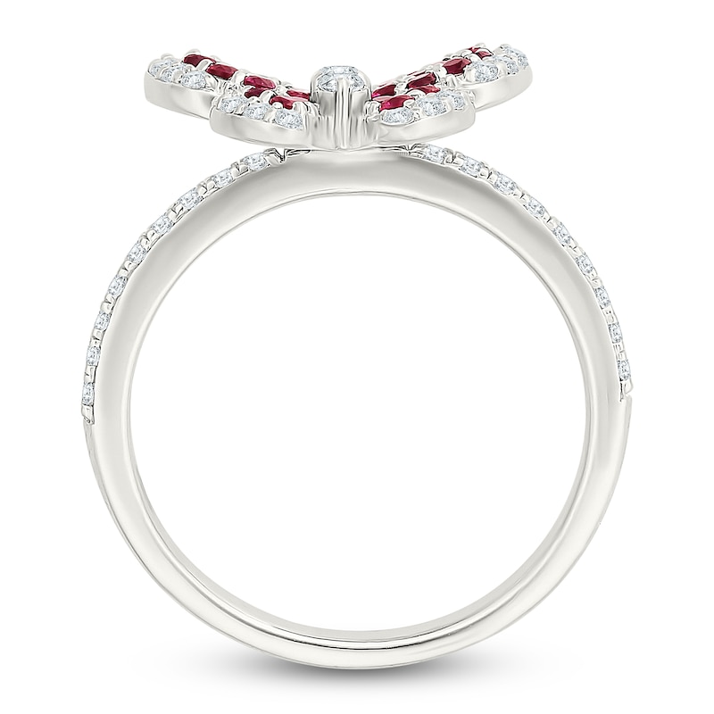 Main Image 3 of Lab-Created Ruby & White Lab-Created Sapphire Butterfly Ring Sterling Silver
