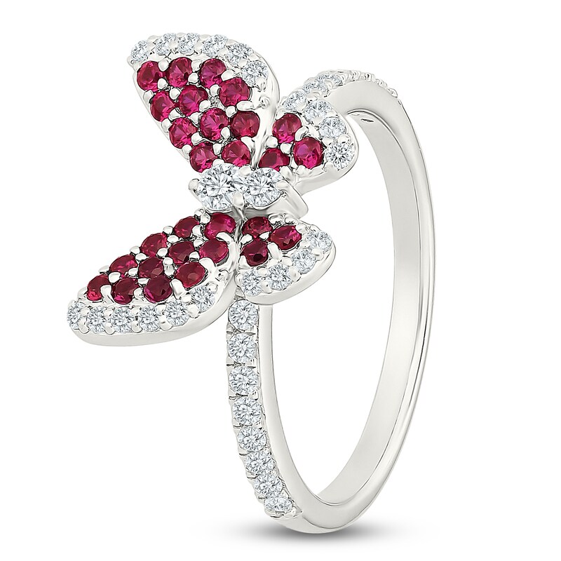 Main Image 4 of Lab-Created Ruby & White Lab-Created Sapphire Butterfly Ring Sterling Silver