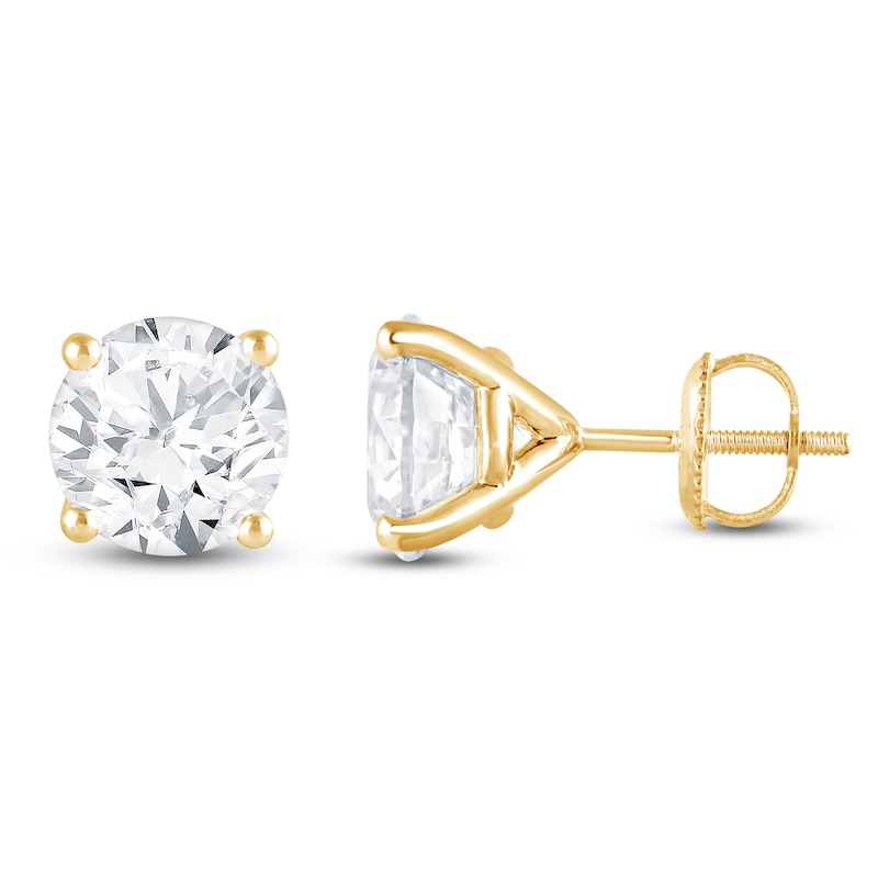 Main Image 1 of Round-Cut Lab-Grown Diamond Solitaire Stud Earrings 5 ct tw 14K Yellow Gold (SI2/F)