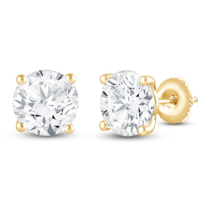 Main Image 2 of Round-Cut Lab-Grown Diamond Solitaire Stud Earrings 5 ct tw 14K Yellow Gold (SI2/F)