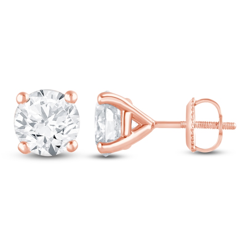 Main Image 1 of Round-Cut Lab-Grown Diamond Solitaire Stud Earrings 3 ct tw 14K Rose Gold (SI2/F)