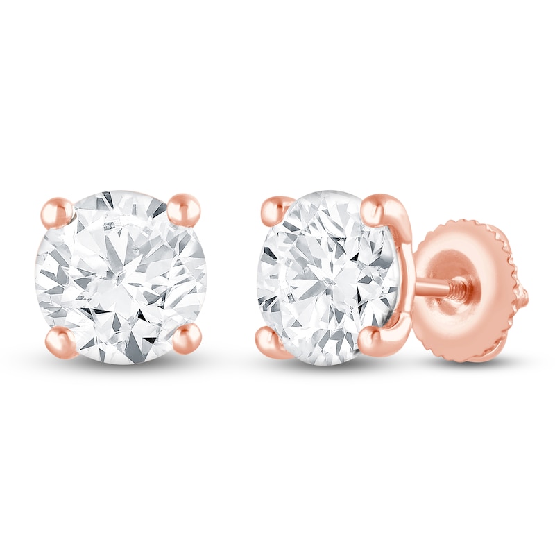Main Image 2 of Round-Cut Lab-Grown Diamond Solitaire Stud Earrings 3 ct tw 14K Rose Gold (SI2/F)